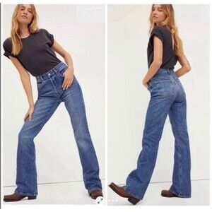 Free People We The Free Jeans Women Size 32 French Girl Flare Denim In Aura Blue